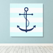 Blauer Anker auf Minzstreifen Leinwanddruck (Insitu (Holzboden))