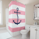 Blauer Anker auf rosa Streifen Duschvorhang (Beispiel)
