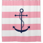 Blauer Anker auf rosa Streifen Duschvorhang (Vorderseite)
