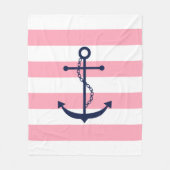 Blauer Anker auf rosa Streifen Fleecedecke (Vorderseite)