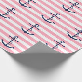 Blauer Anker auf rosa Streifen Geschenkpapier (Ecke)