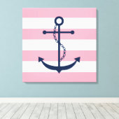 Blauer Anker auf rosa Streifen Leinwanddruck (Insitu (Holzboden))