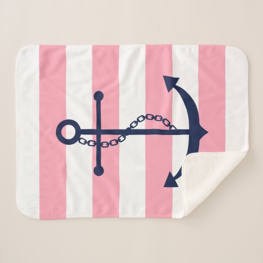 Blauer Anker auf rosa Streifen Sherpadecke (Vorderseite (Horizontal))