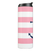 Blauer Anker auf rosa Streifen Thermosbecher (Nach links gedreht)