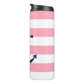 Blauer Anker auf rosa Streifen Thermosbecher (Nach rechts gedreht)