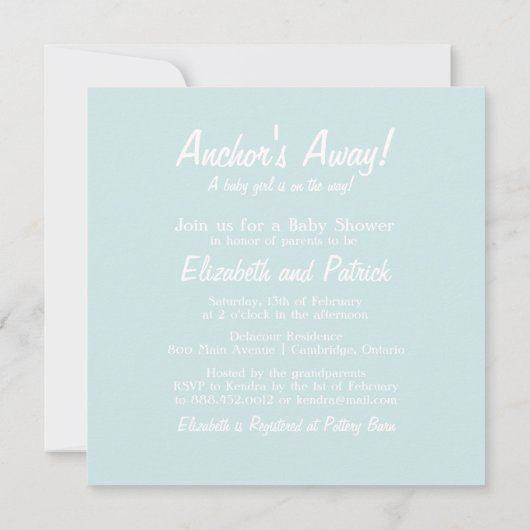 Blauer Anker Banner Kinderdusche Einladung (Rückseite)