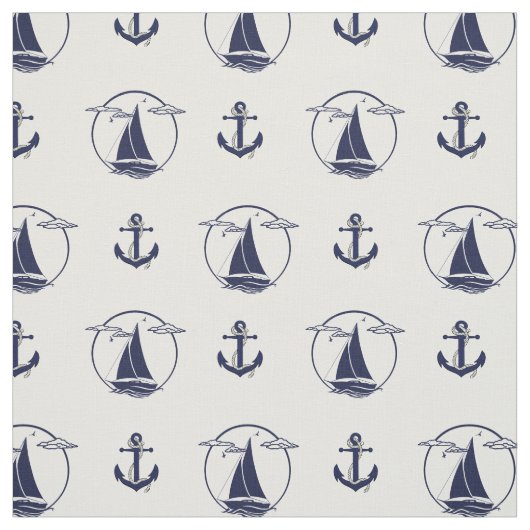 Blauer Anker/blaue Segelboot-Silhouette der Seestr Stoff (Muster)