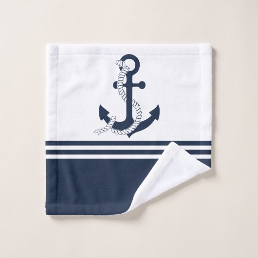 Blauer Anker Blauer Weißer Roter Streifen Badhandtuch Set (Waschlappen)