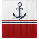 Blauer Anker Blauer Weißer Roter Streifen Duschvorhang (Vorderseite)