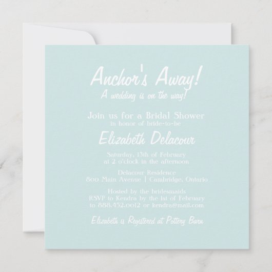 Blauer Anker Brautdusche Einladung (Rückseite)