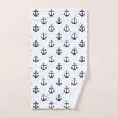 Blauer Anker der Nautischen Marine auf weißem Hint Badhandtuch Set (Handtuch)