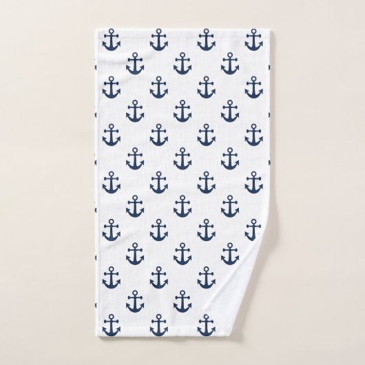 Blauer Anker der Nautischen Marine auf weißem Hint Badhandtuch Set (Handtuch)