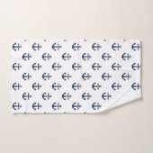 Blauer Anker der Nautischen Marine auf weißem Hint Badhandtuch Set (Handtuch)