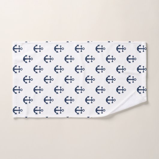 Blauer Anker der Nautischen Marine auf weißem Hint Badhandtuch Set (Handtuch)