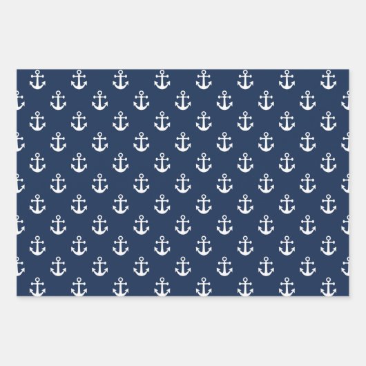 Blauer Anker der Nautischen Marine auf weißem Hint Geschenkpapier Set (Vorderseite 2)