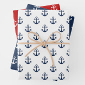 Blauer Anker der Nautischen Marine auf weißem Hint Geschenkpapier Set (Beispiel)