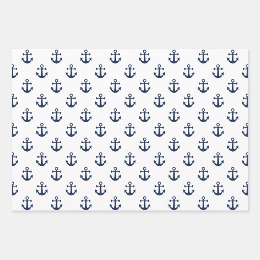 Blauer Anker der Nautischen Marine auf weißem Hint Geschenkpapier Set (Vorderseite)