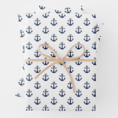 Blauer Anker der Nautischen Marine auf weißem Hint Geschenkpapier Set (Beispiel)