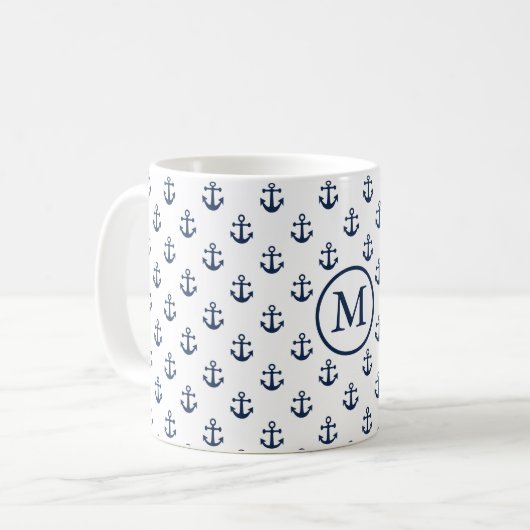 Blauer Anker der Nautischen Marine auf weißem Hint Kaffeetasse (Vorderseite Links)