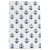 Blauer Anker der Nautischen Marine auf weißem Hint Mittlere Geschenktüte (Vorderseite)