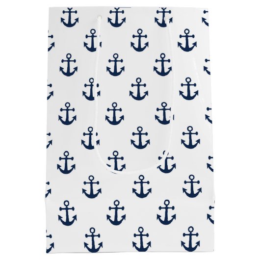 Blauer Anker der Nautischen Marine auf weißem Hint Mittlere Geschenktüte (Rückseite)