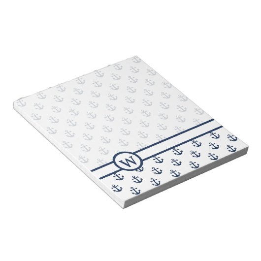 Blauer Anker der Nautischen Marine auf weißem Hint Notizblock (angewinkelt)
