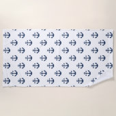 Blauer Anker der Nautischen Marine auf weißem Hint Strandtuch (Vorderseite)