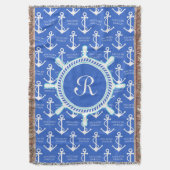 Blauer Anker-Küstenseemonogramm Decke (Vorderseite Vertikal)
