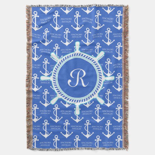 Blauer Anker-Küstenseemonogramm Decke (Vorderseite Vertikal)