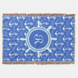 Blauer Anker-Küstenseemonogramm Decke