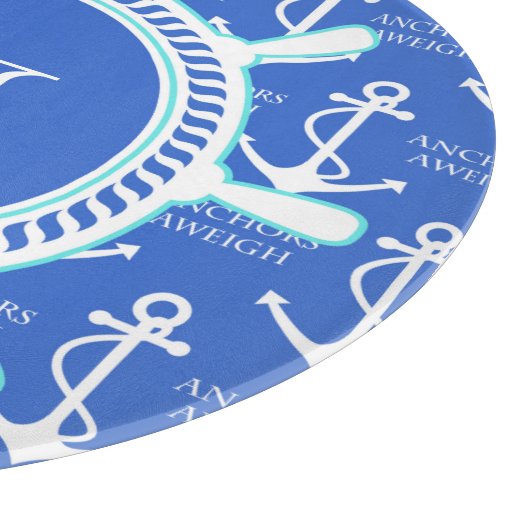 Blauer Anker-Küstenseemonogramm Schneidebrett (Ecke)