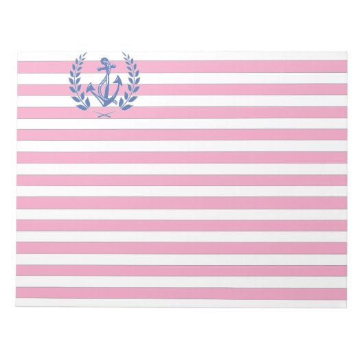 Blauer Anker Laurel Wreath Pink Stripes Notizblock (Vorderseite)