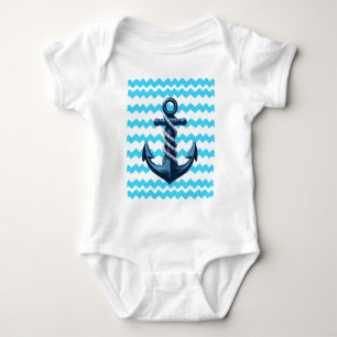 Blauer Anker mit blauen Wellen Baby Strampler