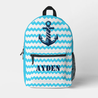 Blauer Anker mit blauen Wellen Bedruckter Rucksack
