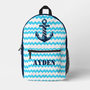 Blauer Anker mit blauen Wellen Bedruckter Rucksack