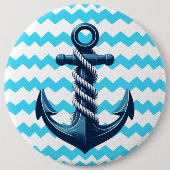 Blauer Anker mit blauen Wellen Button (Vorderseite)