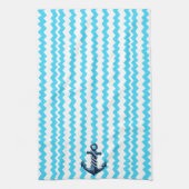 Blauer Anker mit blauen Wellen Geschirrtuch (Vertikal)