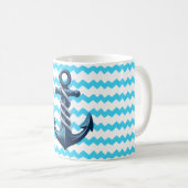 Blauer Anker mit blauen Wellen Kaffeetasse (VorderseiteRechts)