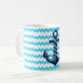 Blauer Anker mit blauen Wellen Kaffeetasse (Vorderseite Links)