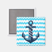 Blauer Anker mit blauen Wellen Magnet (Vorderseite/Rückseite)