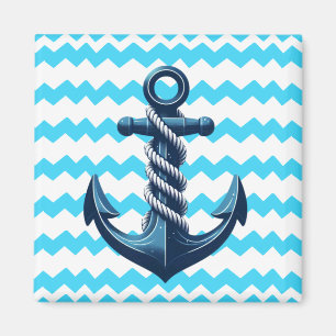 Blauer Anker mit blauen Wellen Magnet