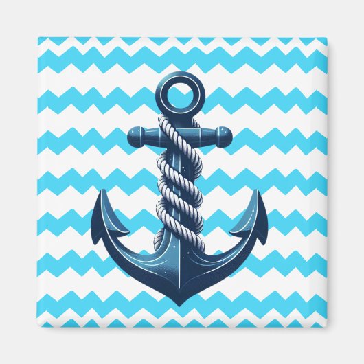Blauer Anker mit blauen Wellen Magnet (Vorne)