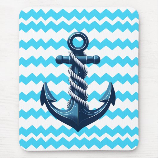 Blauer Anker mit blauen Wellen Mousepad (Vorne)