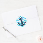Blauer Anker mit blauen Wellen Runder Aufkleber (Umschlag)
