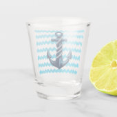 Blauer Anker mit blauen Wellen Schnapsglas (Rückseite)