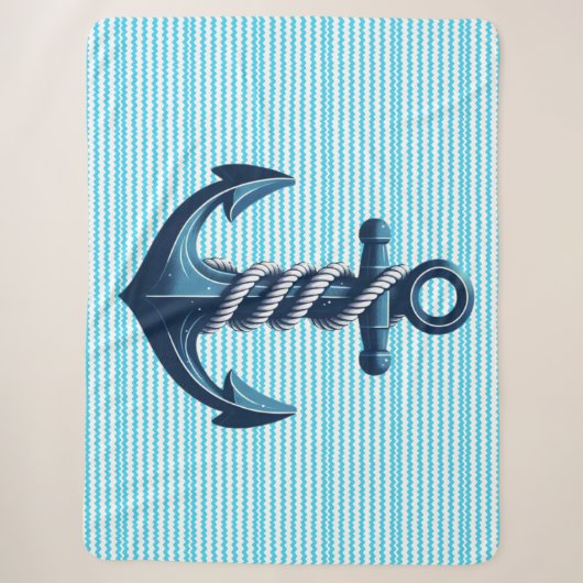 Blauer Anker mit blauen Wellen Sherpadecke (Vorderseite)
