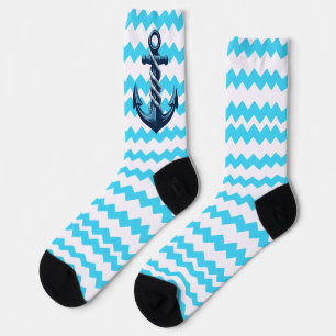 Blauer Anker mit blauen Wellen Socken