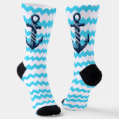 Blauer Anker mit blauen Wellen Socken (Gewinkelt)