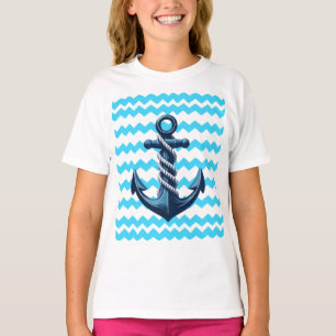 Blauer Anker mit blauen Wellen T-Shirt