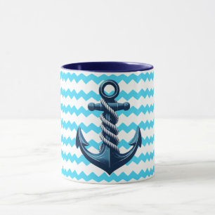 Blauer Anker mit blauen Wellen Tasse